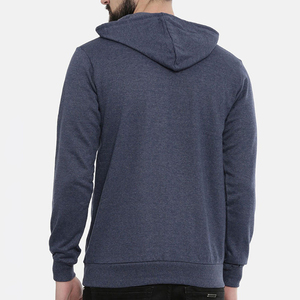 Men's <b>Navy</b> Blue Hooded <b>Sweatshirt</b> Regular Fit Cotton Knitted Casual Pullover With Pocket Autumn Wear - Product Image 3