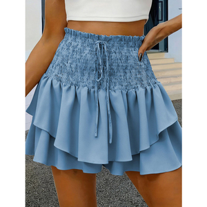 Falda con Volantes y Estampado Floral de Cintura Alta para Mujer, Pantalones Cortos Casuales de Gasa con Cordón, Ajuste Holgado y Transpirable, Estilo Veraniego - Product Image 3
