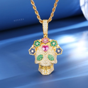 Colgante de Calavera Floral Gótica con Moissanita – Joyería de Estética Oscura, Colgante de Calavera con Flor – Joyería Gótica de Plata de Ley 925 - Product Image 2