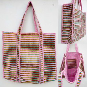 Sac fourre-tout pour femmes, sac de shopping bohème rayé à dessus ouvert, accessoire de mode toutes saisons - Product Image 3