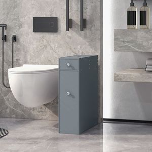 Mobiletto da Bagno Minimalista Grigio Stretto Salvaspazio con Cassetti Organizzatori per Ingresso, Uso Ospedaliero e Porta Carta Igienica - Product Image 2