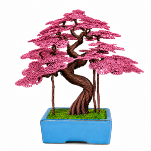 Árbol Bonsái Artificial de Alambre de Cobre Hecho a Mano, Arce Verde con Maceta Rectangular de Porcelana Azul - Product Image 4