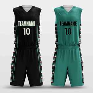 Custom Sublimated Basketball Uniform Men Black Teal Striped Sleeveless Jersey Shorts Elastic Waist Quick Dry Polyester <b>Athlete</b> - Product Image 4