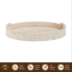 Manufacturer of Superior Quality Unique Design <b>Round</b> Handmade Mango Wood <b>Serving</b> <b>Tray</b> with Handles at Competitive Market Price - Product Image 4