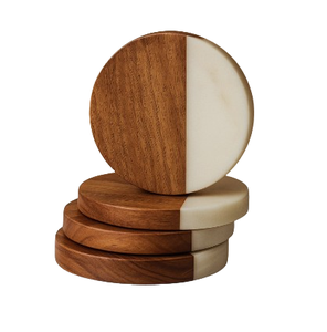 Sous-verres en bois d'acacia naturel uni, sous-verres en bois pour boissons, porte-gobelets en bois massif pour thé et café - Product Image 2