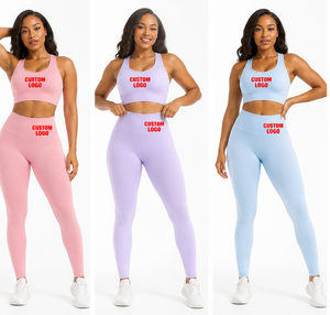 Conjunto Deportivo de 2 Piezas para Mujer con Logotipo Personalizado, Leggings de Cintura Alta de Color Sólido, Top Corto sin Mangas, Transpirable, Ajustable, para Todas las Temporadas - Product Image 3
