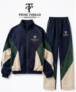 Wholesale Price Unisex Tracksuit Set Color Blocking Full Zip Stand Collar <b>Men</b> Autumn Wear Stone Washed <b>Pullover</b> Sweat pant Suits - Product Image 5