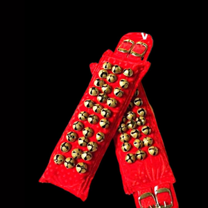 Campanas de Tobillo para Danza Bharatanatyam, Kathak, Kuchipudi, Odissi, de Latón, Salangai, Hechas a Mano, Redondas, Imitación Antigua, Color Rojo - 3 Líneas - Product Image 3