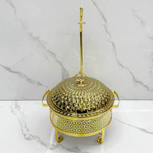 Luxury Stainless Steel Round Chafing Dish Buffet Food Warmer with Gold Finish <b>Stand</b> and Glass Lid for Wedding Catering - Product Image 5