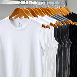 Débardeur sans manches pour homme, couleur unie, 100% coton tricoté, écologique, imprimé, col rond, style sportif, noir - Product Image 6