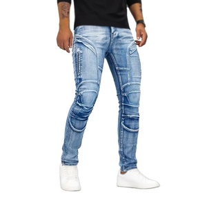 Top à la mode bicolore en détresse Patchwork Paisley Jeans pour hommes été Slim Fit jambe droite pantalon Rivet en détresse petite jambe - Product Image 5