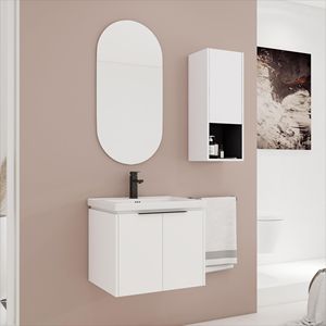 Mobile Bagno Sospeso da 24 Pollici con Lavabo in Ceramica e Armadietto Laterale, Ante con Chiusura Ammortizzata, Combinazione Mobiletto (Pacchetto KD) - Product Image 1