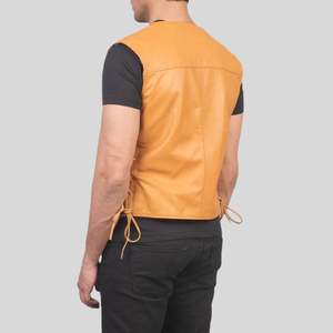 Gilet de motard réversible en cuir et toile pour homme Varsity Starters, couleur Tan, fermeture éclair, respirant, anti-UV, style urbain, personnalisable OEM - Product Image 4