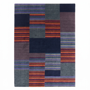 Alfombra de Lana Azul Marino Multicolor con Textura Sólida, Antideslizante, Ecológica, Hecha a Mano, para Sala de Estar, Interiores de Hotel - Product Image 1