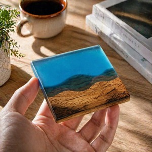 Custom Luxury Square Country Design Olive Wood resin Lightweight Car Cup <b>Coaster</b> <b>Drink</b> Mat on Wood Resin <b>Coaster</b> with Holder - Product Image 1