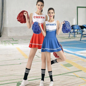 Ensemble d'uniformes de cheerleading pour adultes, style jupe rouge et bleue avec pompons pour femmes - Product Image 3