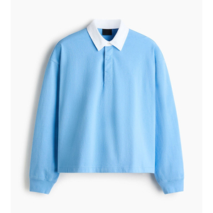 Polo de Rugby Unisex de Manga Larga con Cuello Blanco, 100% Algodón, Color Sólido, Cierre de Botones, Jersey Deportivo para Todas las Temporadas, Ropa de Equipo - Product Image 2
