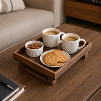 Plateau de service surélevé en bois artisanal, rectangulaire, avec support, pour le petit-déjeuner, la salle à manger, la table basse, l'hôtel