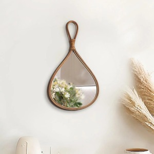 Vintage tear drop shaped hanging <b>mirrors</b> natural rattan <b>framed</b> <b>mirror</b> wholesale supply from factory - Product Image 4