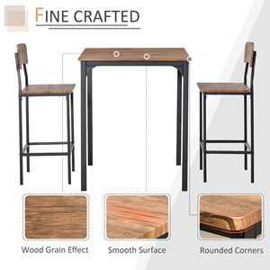 Set da Pranzo Industriale Nero a 3 Pezzi con Sedie e Tavolo Altezza Bancone - Product Image 6