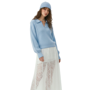 Pull en maille côtelée douce à col pour femme, manches longues, style décontracté, haute qualité, personnalisable, vente en gros - Product Image 1