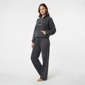 <b>Women</b> Oversized Acid Wash Tracksuit Set <b>Quarter</b> <b>Zip</b> Pullover Sweatshirt Loose Pants Casual Streetwear Fashion Clothing Wholesale - Product Image 4