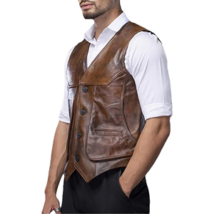 Chaleco de Cuero para Motociclista, Casual, Transpirable, para Hombre, de Cuero Vacuno Genuino, Diseño Personalizado, Servicio OEM - Product Image 4