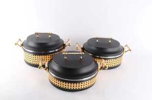 Premium White Casserole <b>Set</b> with Woven Gold Mesh Base and Ornate Handles Luxury Insulated Hot <b>Pot</b> Food Warmer Trio for Dining - Product Image 4