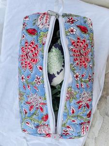 Quilted Cotton Yellow Floral Vintage Durable Smooth Zipper Women's <b>Makeup</b> Bag Carrying Pouch Travelling Cosmetics <b>Cases</b> - Product Image 4