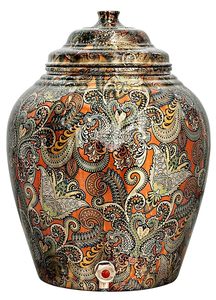 Distributeur d'eau chaude et froide en cuivre avec motif floral orange et robinet réutilisable pour usage domestique - Product Image 2