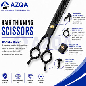 Stainless Steel Black Coated Hair Thinning Scissors With Textured Teeth Ergonomic Finger <b>Rings</b> And <b>Adjustable</b> Screw - Product Image 5