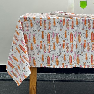 Printed Fish Pattern <b>Tablecloth</b> Linen Cotton <b>Square</b> Modern Washable Home Use - Product Image 1