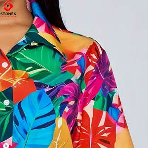 Camiseta Corta Elegante para Mujer, Transpirable, Ecológica, con Estampado de Hojas Coloridas, Cintura Alta, Manga Corta, con Logotipo Personalizado - Product Image 5