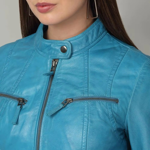 Chaqueta de cuero para mujer, diseño único y popular, chaqueta de cuero sólida para mujeres y niñas, diseño OEM con logotipo. - Product Image 5