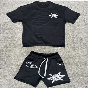 Conjunto de Shorts 2025, 100% Algodón, Verano, 2 Piezas, Logotipo Personalizado, Camiseta Oversize con Cuello Redondo, Shorts con Cordón, Ropa Deportiva Urbana para Hombre - Product Image 1