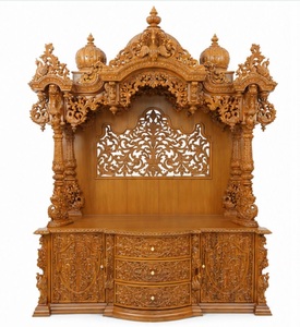 Buy Heavy Carved Sagwan Wooden Temple For Home Premium Hand-Carved Teak Wood Pooja <b>Mandir</b> with Storage Cabinet BuyPuja Temple Uk - Product Image 3