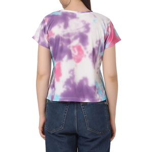 Camiseta Corta de Cuello Redondo con Estampado Tie Dye para Mujer, 100% Algodón Jersey, Transpirable, Informal, de Verano, de Alta Calidad - Product Image 3