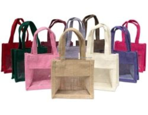Jute Handled Drawstring Tote <b>Bag</b> / Natural Canvas Sacks Double Draw String <b>Bags</b> / Beach & Lunch <b>Bags</b> for Women - Product Image 2