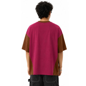 Camiseta Oversize para Hombre en Color Borgoña y Marrón con Bloques de Color, Manga Corta, Cuello Redondo, Estilo Casual con Estampado en Relieve de Good Vibes - Product Image 4