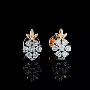 14K Solid Rose Gold 0.35ct Lab Grown Diamond Floral Cluster Stud <b>Earrings</b> Wedding Elegant Jewelry Gift for Women - Product Image 1