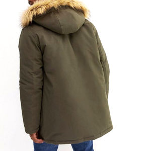 <b>Men's</b> Plus Size Long Olive Green Polyester Filled <b>Parka</b> Jacket Fur Hood Windproof Casual <b>Winter</b> Zipper Closure Puffer <b>Coat</b> - Product Image 2