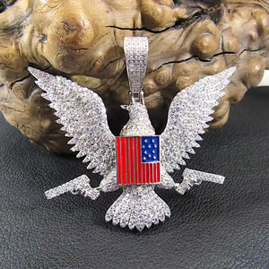 Pendentif drapeau américain avec aigle serti de pierres pour hommes, plaqué rhodium, style hip-hop, bijoux de fête - Product Image 4