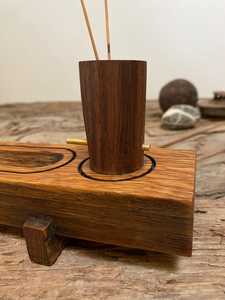 Porte-encens en bois avec cendrier, fait main, brûleur décoratif pour la maison spirituelle, cadeau décoratif - Product Image 2