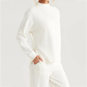 Women's Winter Printed Soft Cotton <b>Mock</b> <b>Neck</b> Fleece Oversized Pullover Streetwear Sweatshirt with Front Logo - Product Image 3