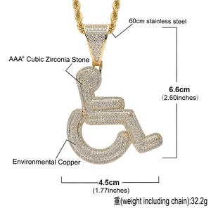 Colgante con Símbolo de Discapacidad Estilo Hip Hop con Cristales de Estrás, Plata 925, Chapado en Oro de 18K, Unisex, para Uso Diario - Product Image 5