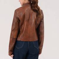 Veste en cuir véritable marron vintage pour femme Shirley - Design respirant pour l'hiver avec fermeture éclair - Veste en cuir marron vintage