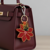 Gantungan Kunci Bunga Poinsettia Bordir Manik-Manik Buatan Tangan, Liontin Manik-Manik Bunga, Gantungan Tas, Hadiah Grosir