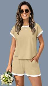 Ensemble t-shirt et short pour femme, couleur kaki, décontracté, été, 2 pièces - Product Image 6