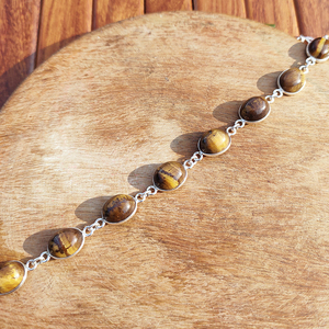 Bracelet en Pierre Œil de Tigre Réglable avec Chaîne en Argent, Bijou Bohème Tendance, Haute Qualité, Livraison Rapide, Unisexe, Idéal pour les Fêtes - Product Image 5