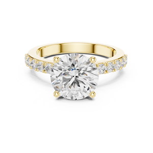 Bague de fiançailles et de mariage en or jaune avec diamant solitaire rond brillant et bande pavée pour femme - Product Image 1